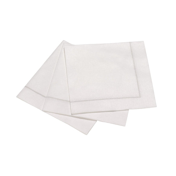White Cellulose Cocktail Napkins- Silver Hemstitch (25x25cm) 50 Pack